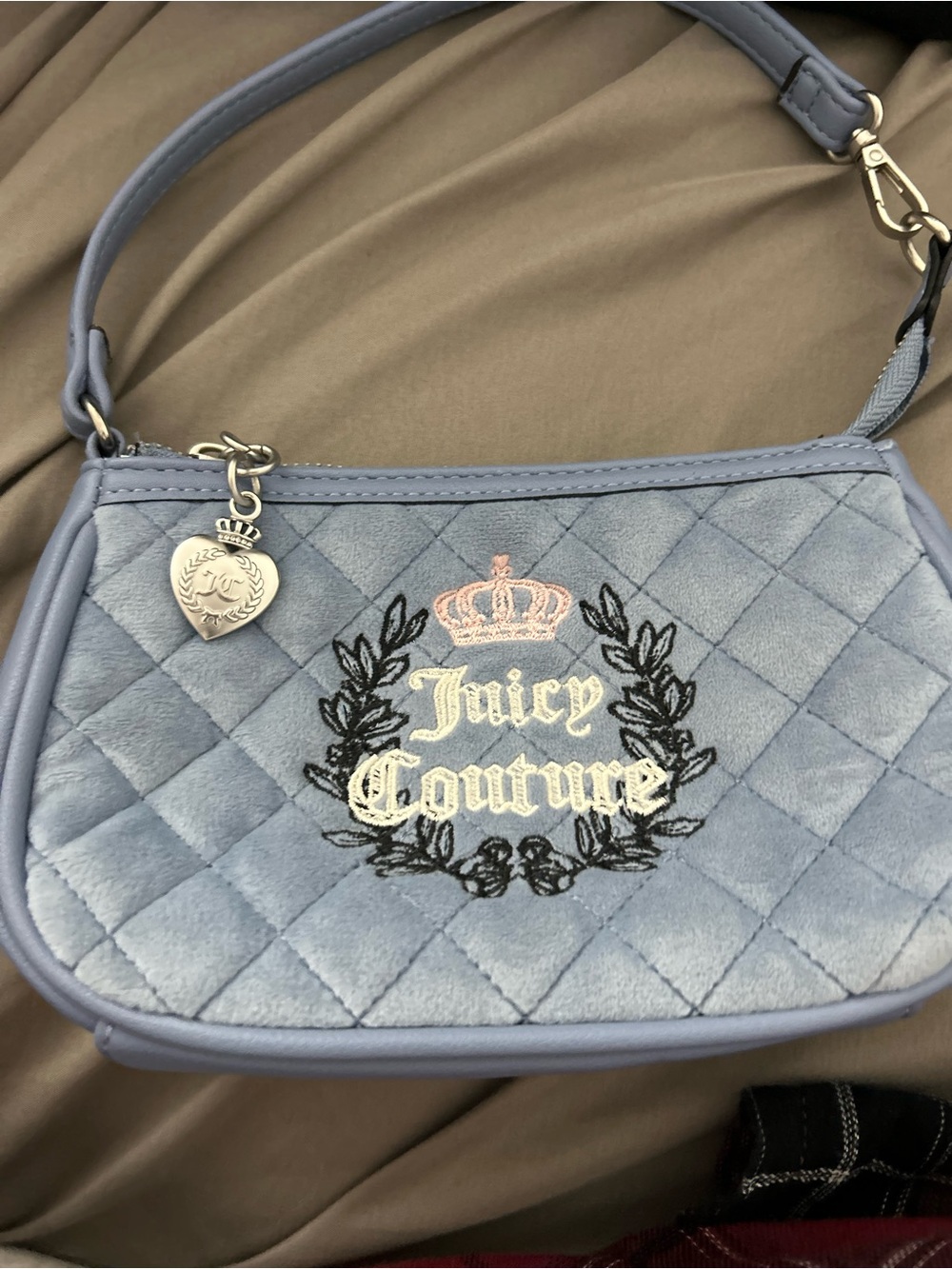 NEW Juicy Couture Blue Quilted Velvet Shoulder Bag